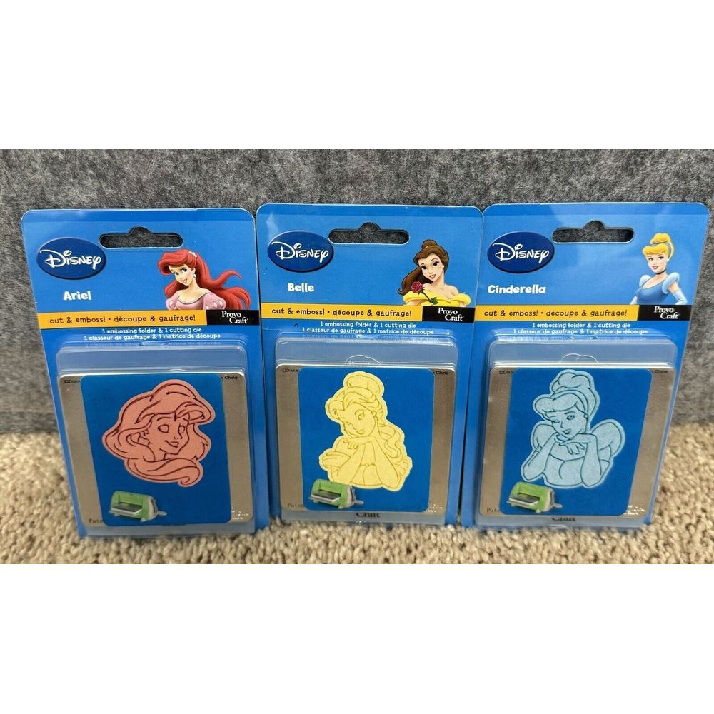 Lot Of 3 Provo Craft Cuttlebug Disney Cut & Emboss- Belle, Ariel, Cinderella NIP